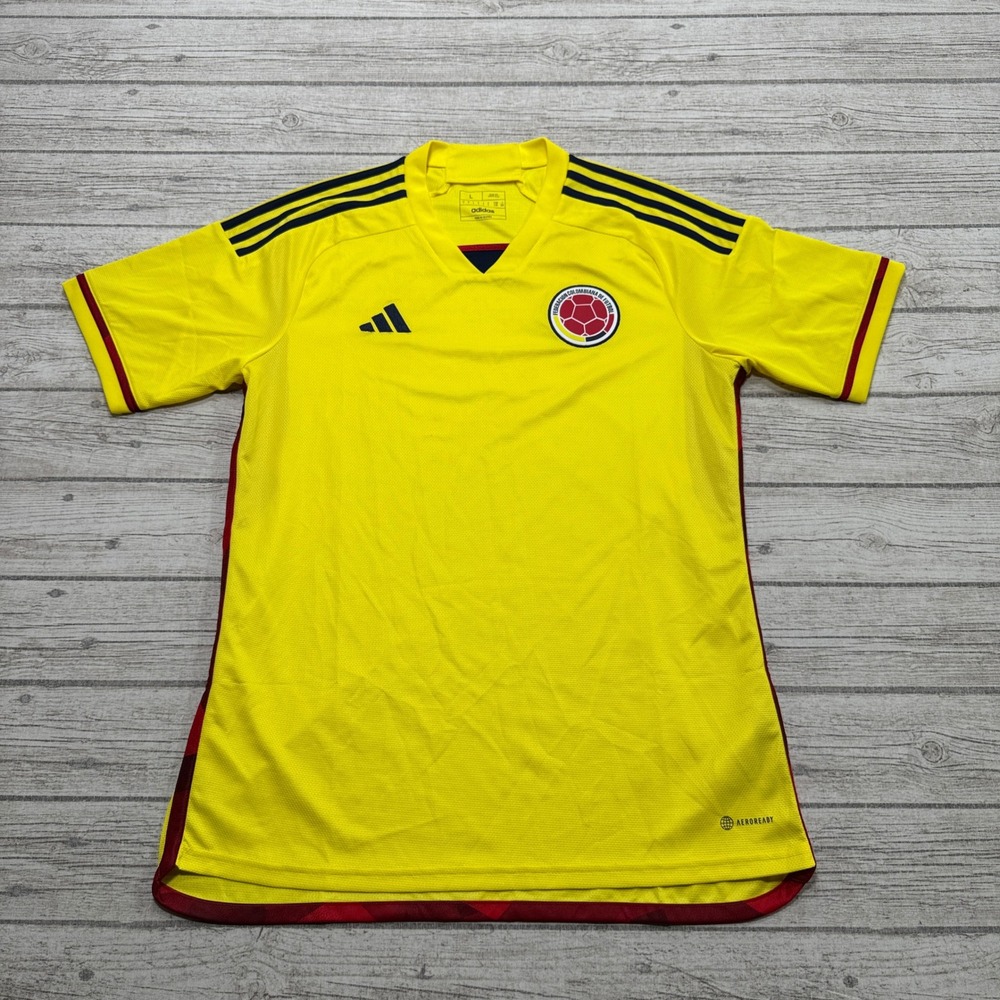 Adidas Colombia Soccer Jersey Mens Large Yellow Slim Fit Aeroready National Team